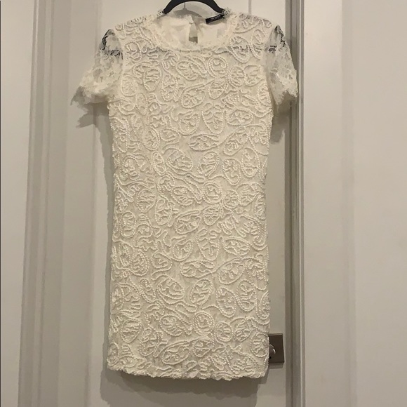Zara White Textured Lace Short Sleeve Dress Size S - Picture 2 of 8